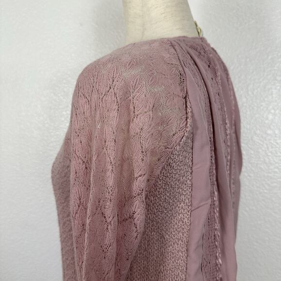 Anthropologie One September Top Small Dusty Rose Lace Feather Boho Mixed Thermal - Picture 9 of 16